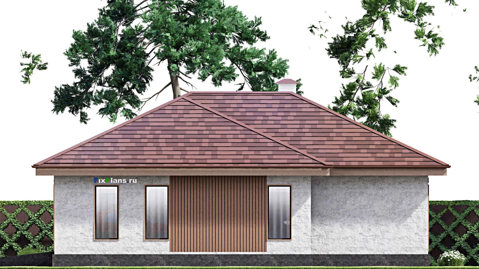 F-13769 - Проект одноэтажного дома 14 на 20, площадью 160 м² с гаражом на 1 машину и 3 спальнями