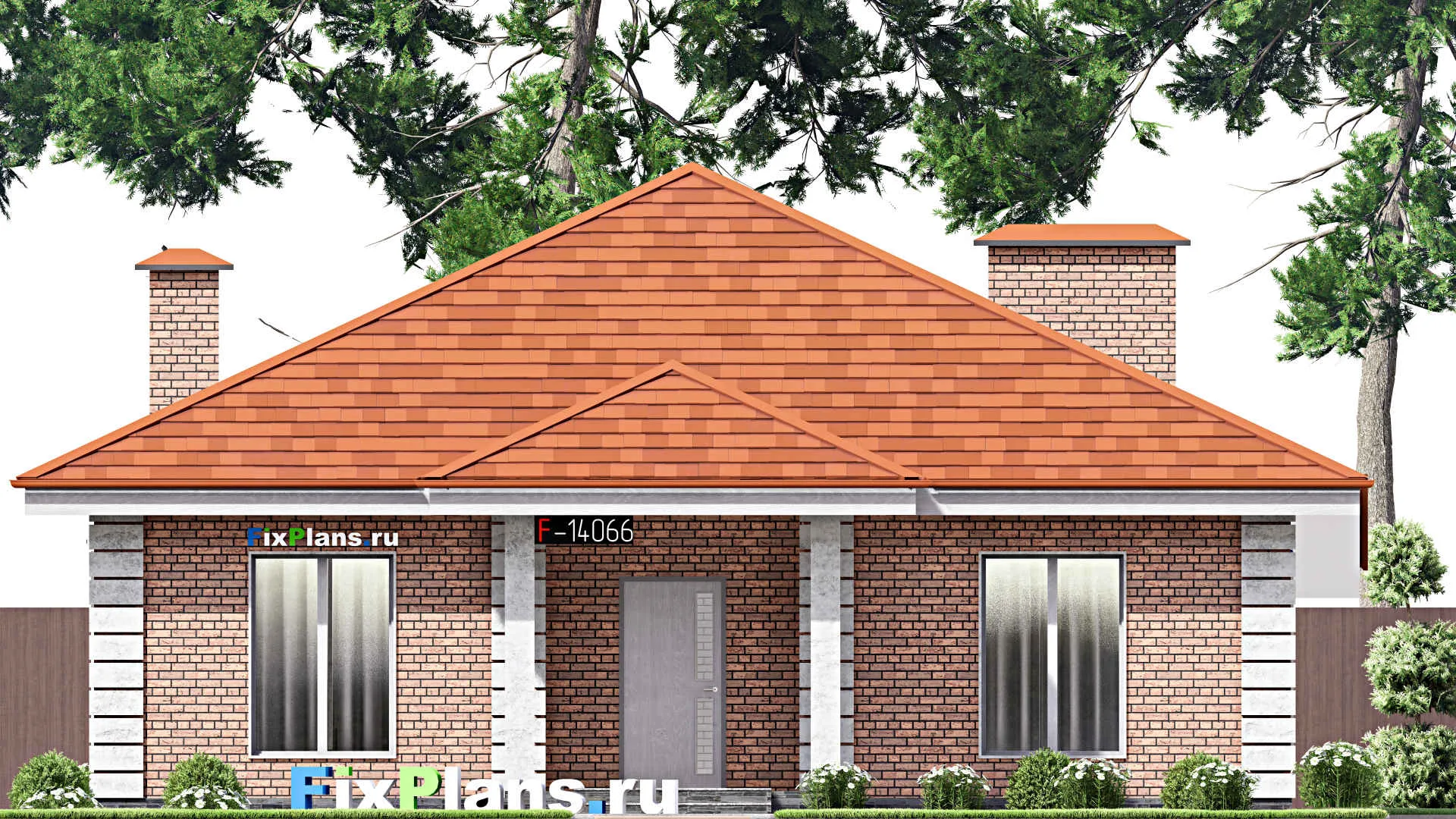 F-14066 - Проект одноэтажного дома 12 на 17, площадью 140 м² с террасой и 3 спальнями