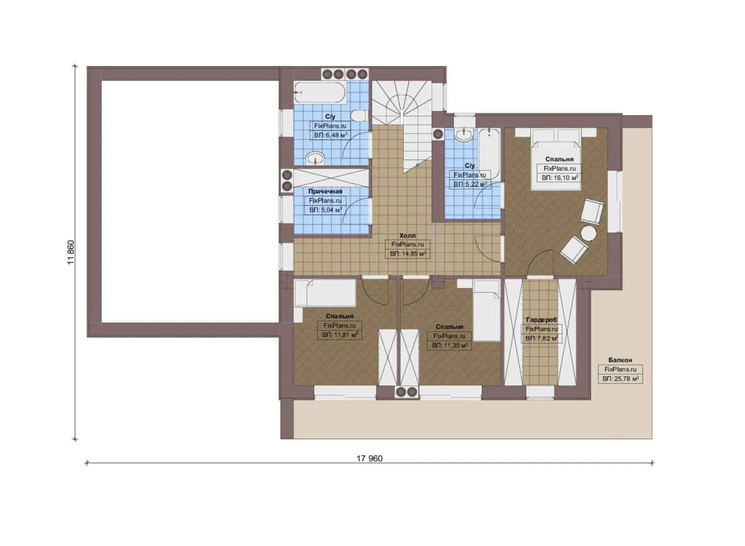 F-16280 - Планы двухэтажного дома 12 на 21, площадью 290 м² с 3 спальнями
