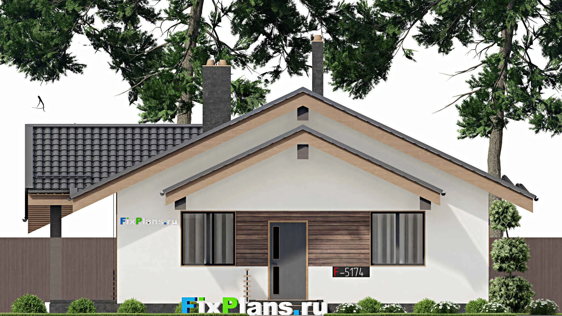 F-5174 - Проект одноэтажного дома 11 на 11, площадью 140 м² с террасой и 1 спальнями