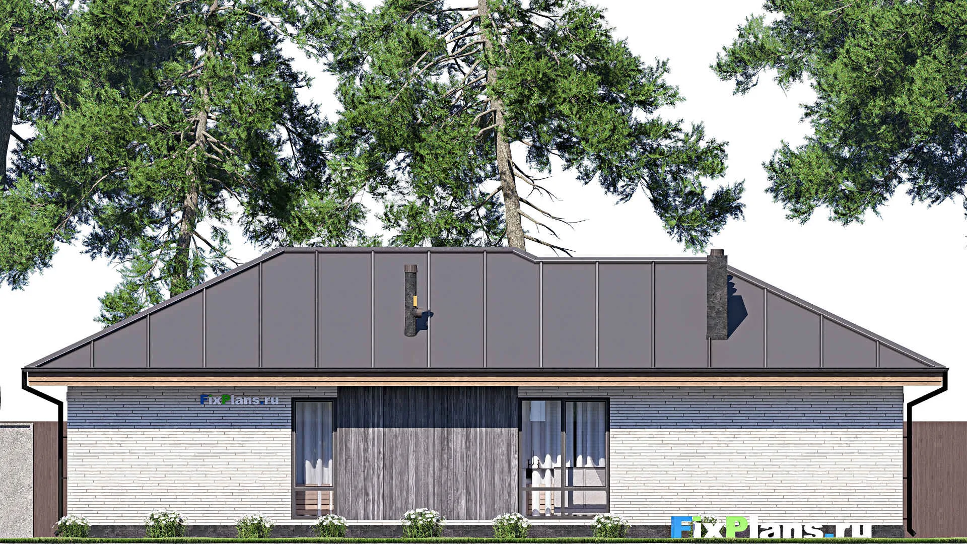 F-18089 - Проект одноэтажного дома 11 на 17, площадью 120 м² с террасой и 2 спальнями