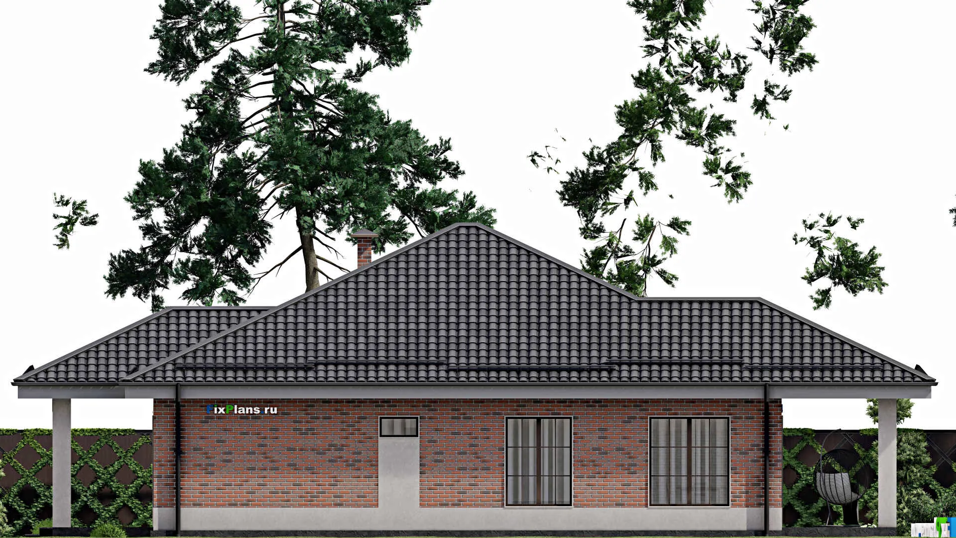F-5246 - Проект одноэтажного дома 14 на 19, площадью 170 м² с террасой и 4 спальнями