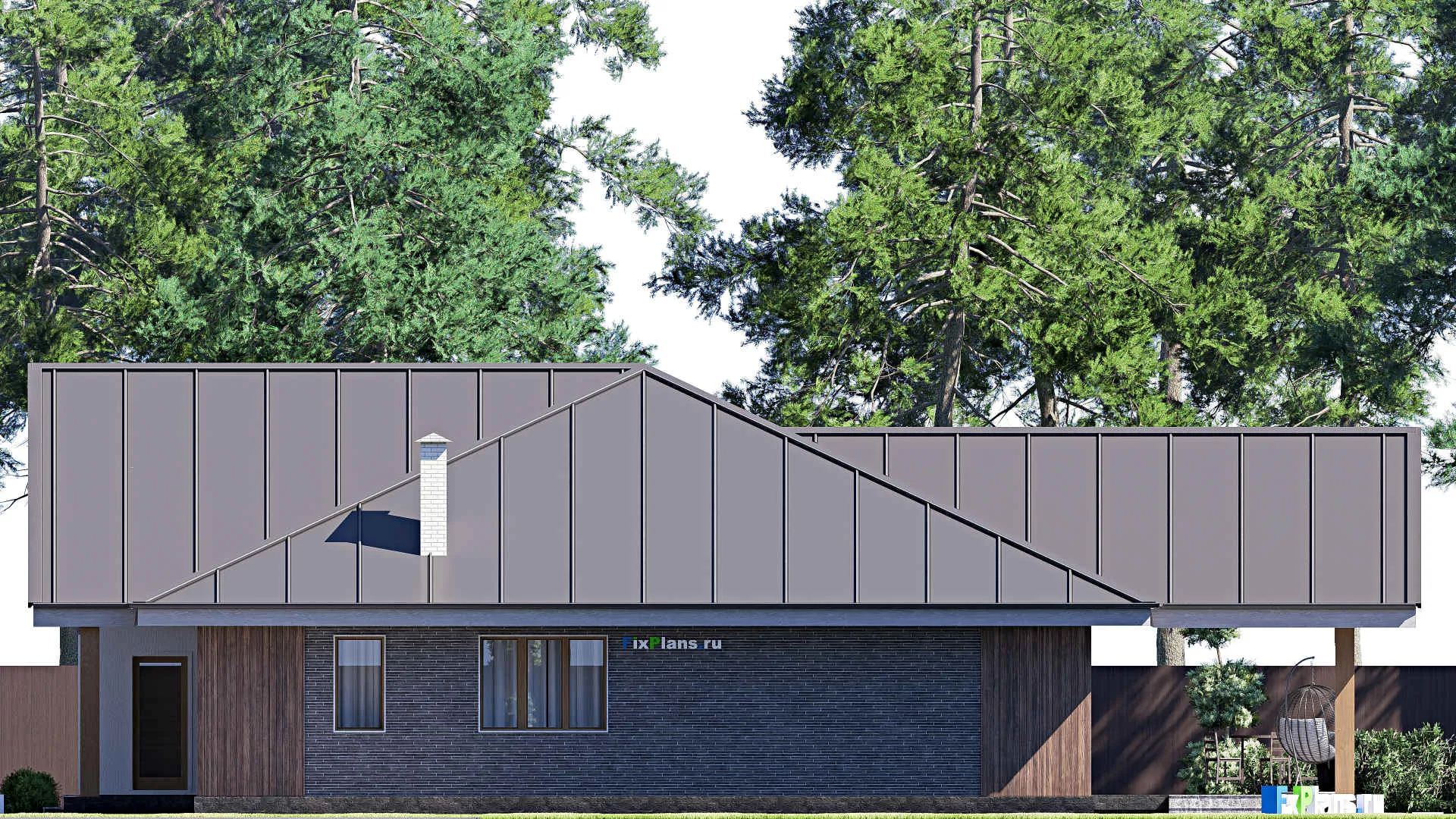 F-19718 - Проект одноэтажного дома 18 на 20, площадью 230 м² с террасой и 1 спальнями