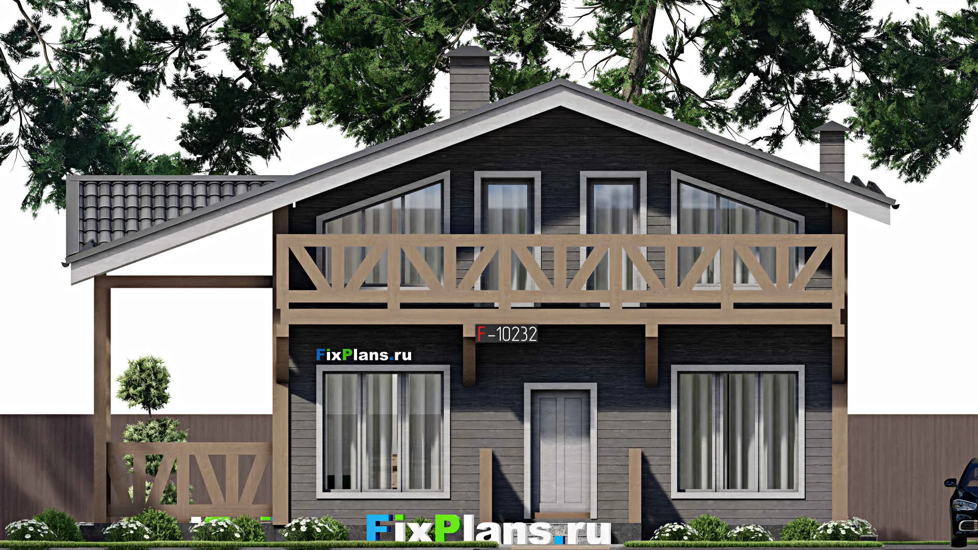 F-10232 - Проект дома с мансардой 11 на 13, площадью 170 м² с террасой, балконом и 4 спальнями