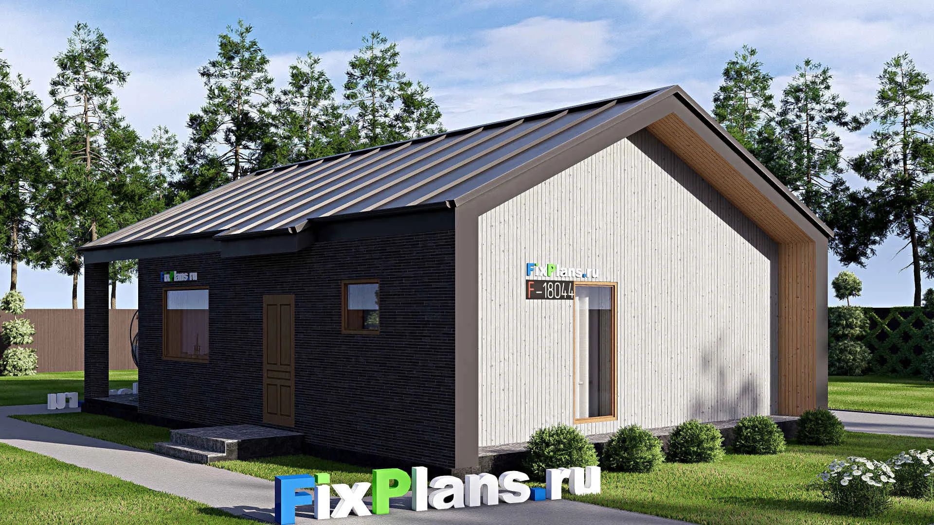 F-18044 - Проект одноэтажного дома 10 на 14, площадью 100 м² с террасой и 1 спальнями