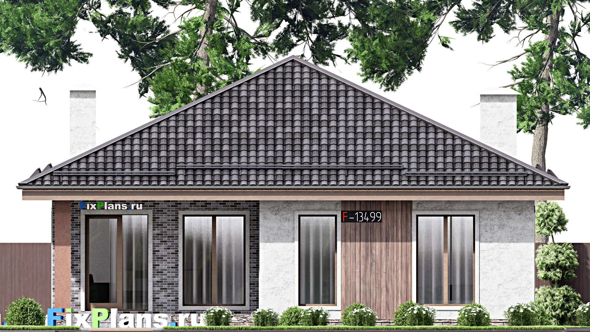 F-13499 - Проект одноэтажного дома 12 на 15, площадью 140 м² с 3 спальнями