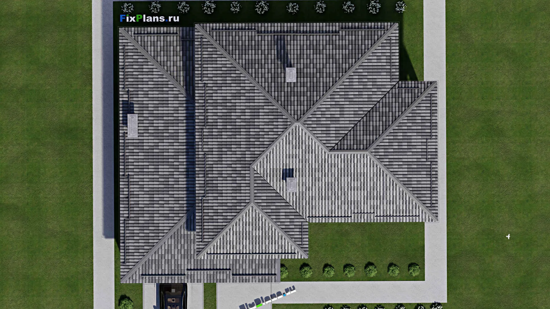 F-6461 - Проект двухэтажного дома 17 на 18, площадью 370 м² с террасой, балконом, баней, гаражом на 1 машину, бассейном и 4 спальнями