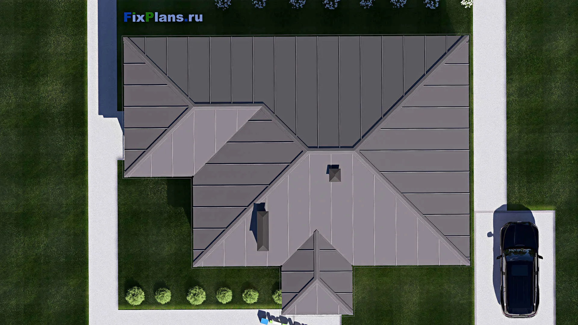 F-18539 - Проект одноэтажного дома 14 на 17, площадью 150 м² с террасой и 3 спальнями