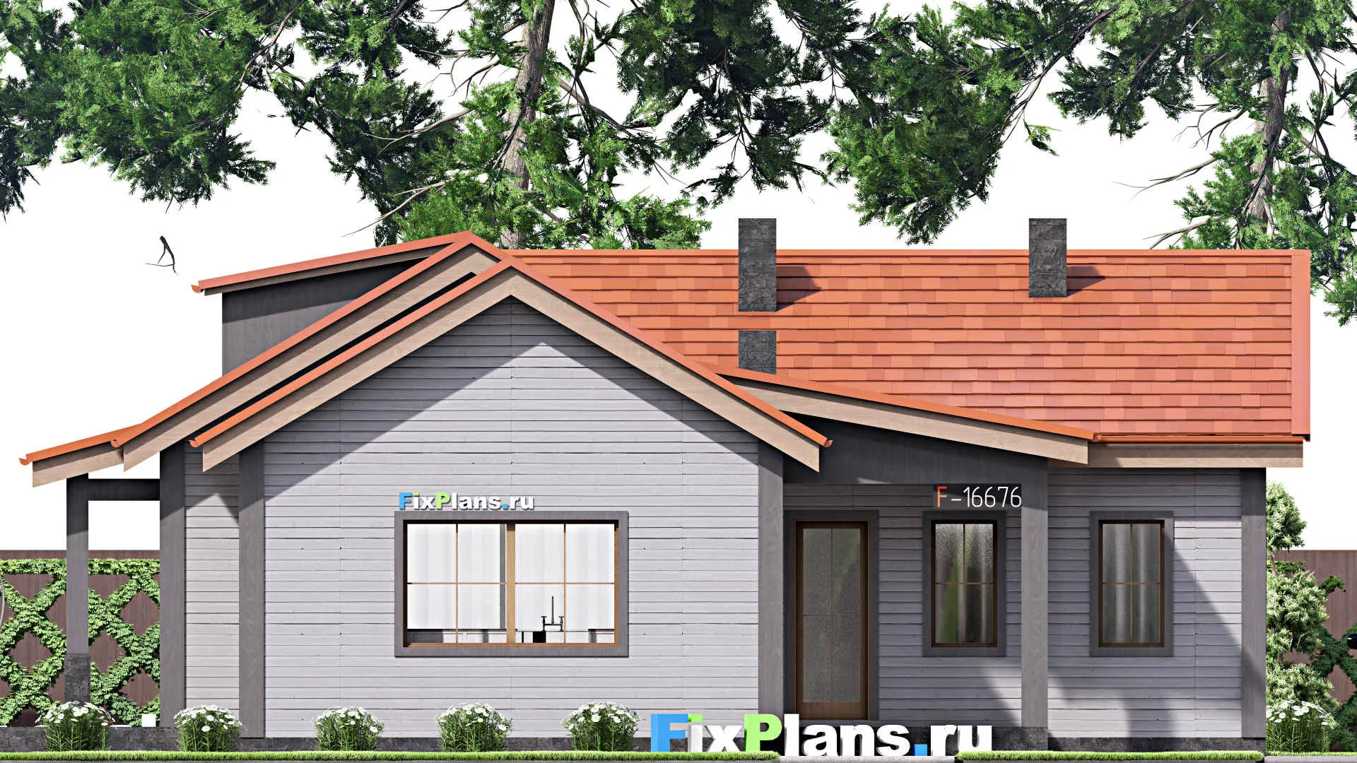 F-16676 - Проект одноэтажного дома 16 на 17, площадью 180 м² с террасой и 2 спальнями