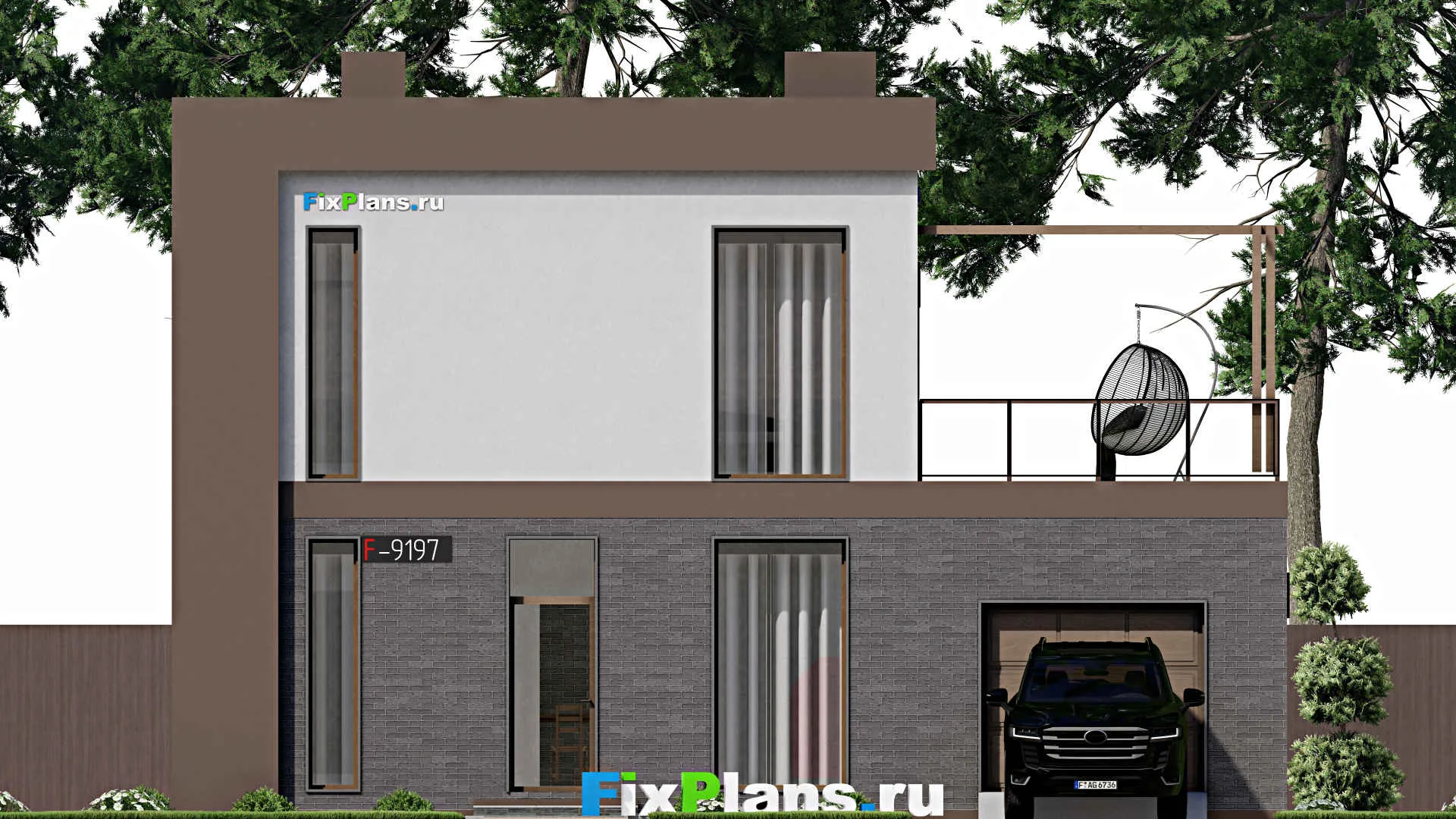 F-9197 - Проект двухэтажного дома 11 на 12, площадью 180 м² с балконом, гаражом на 1 машину и 3 спальнями