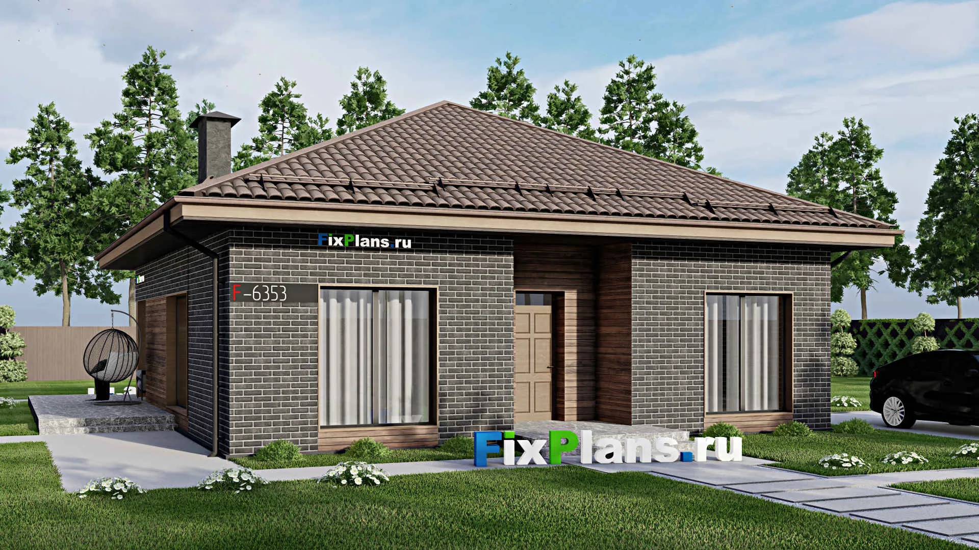 F-6353 - Проект одноэтажного дома 12 на 13, площадью 150 м² с террасой и 3 спальнями