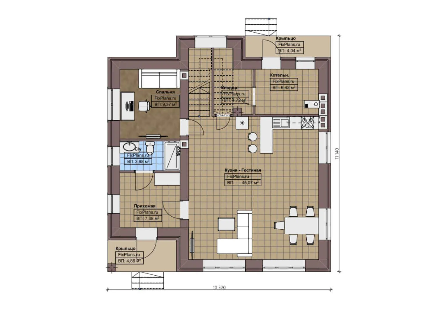 F-1637 - Планы двухэтажного дома 11 на 15, площадью 160 м² с террасой и 4 спальнями