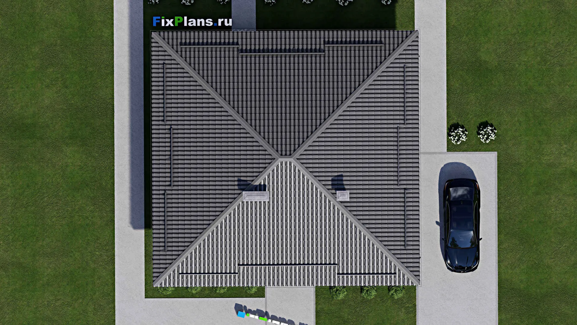 F-5516 - Проект одноэтажного дома 12 на 12, площадью 110 м² с террасой и 2 спальнями