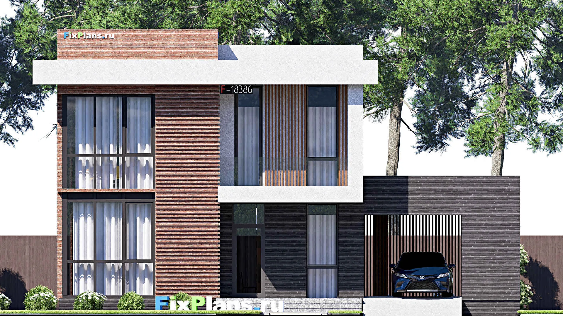 F-18386 - Проект двухэтажного дома 15 на 15, площадью 260 м² с балконом и 4 спальнями