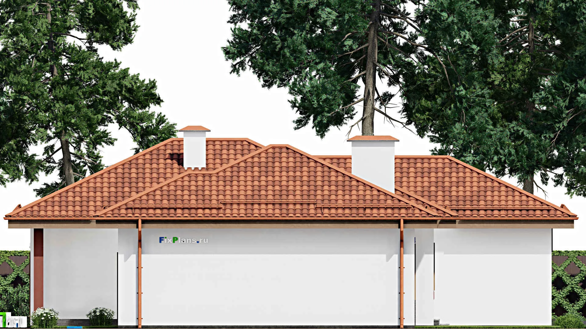 F-6272 - Проект одноэтажного дома 17 на 18, площадью 170 м² с террасой, гаражом на 1 машину и 3 спальнями